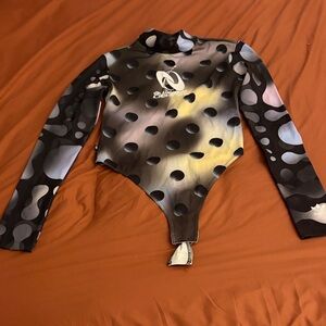 adidas Black and Gray Long Sleeve Bodysuit with Abstract Polka Dot Print